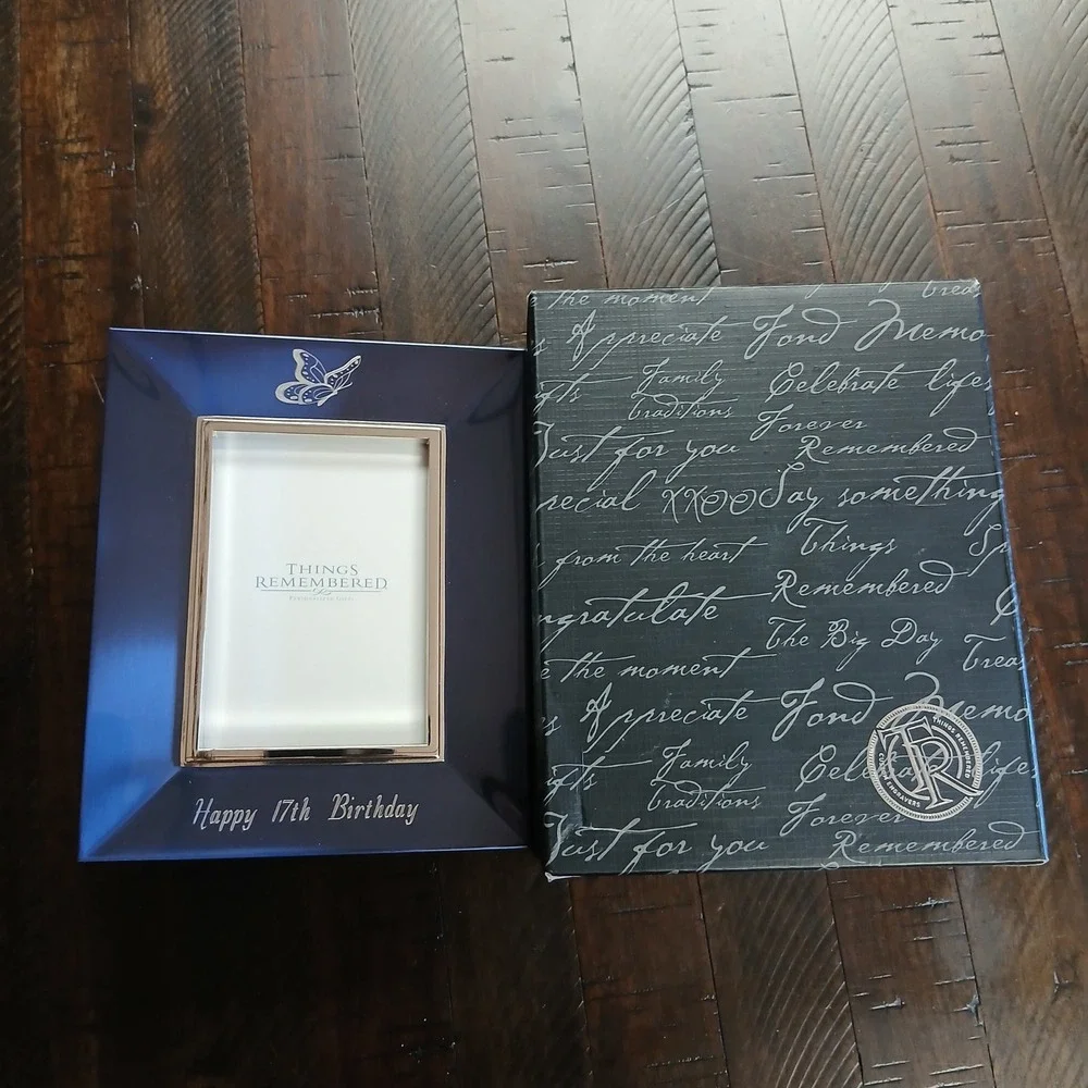 Things Remembered Happy 17th Birthday Butterfly Photo Frame Navy Blue 4x6 NIB